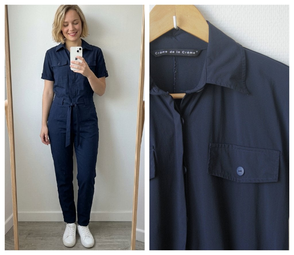 Creme de la creme - travelstof jumpsuit blauw - maat XS, Kleding | Dames, Jumpsuits, Creme de la creme, Zo goed als nieuw, Maat 34 (XS) of kleiner