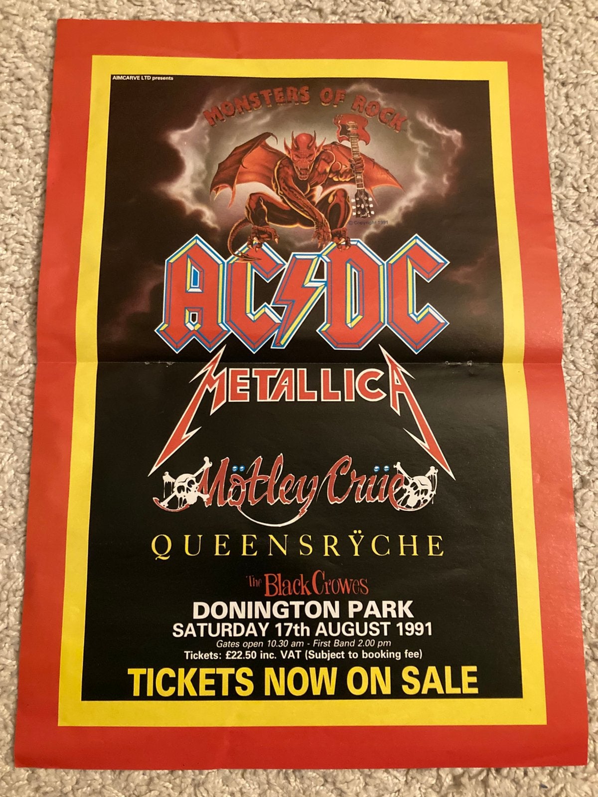MONSTERS OF ROCK 1991 A3 poster Metallica AC/DC QUEENSRYCHE, Verzamelen, Posters, Ophalen of Verzenden, Zo goed als nieuw