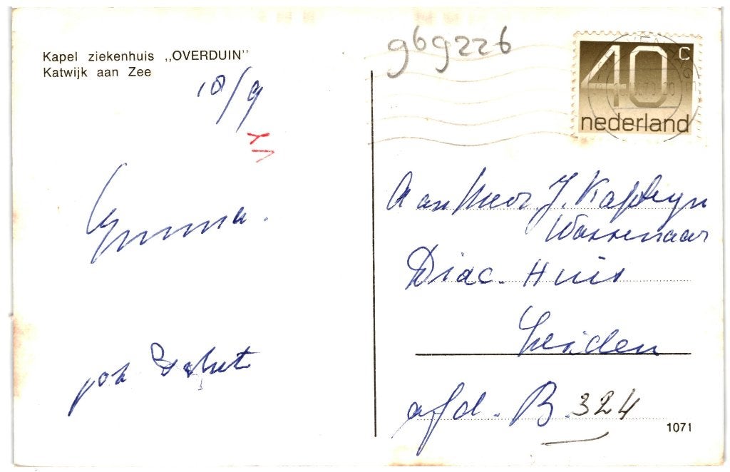 969226	Katwijk	aan Zee	1971 Kapel Overduin Wederopbouw, Ophalen of Verzenden, 1960 tot 1980, Gelopen, Zuid-Holland