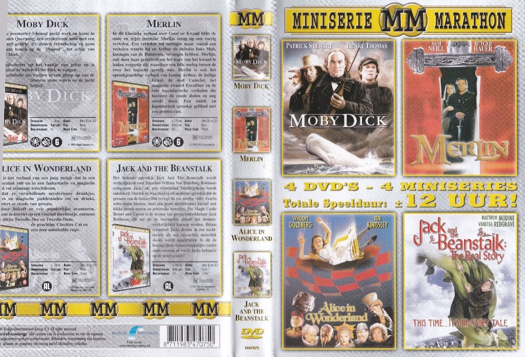 Moby Dick-Merlin-Alice in Wonderland-Jack Beanstalk 4 Dvd, Engels, Nederlands, Fantasy, Ophalen of Verzenden