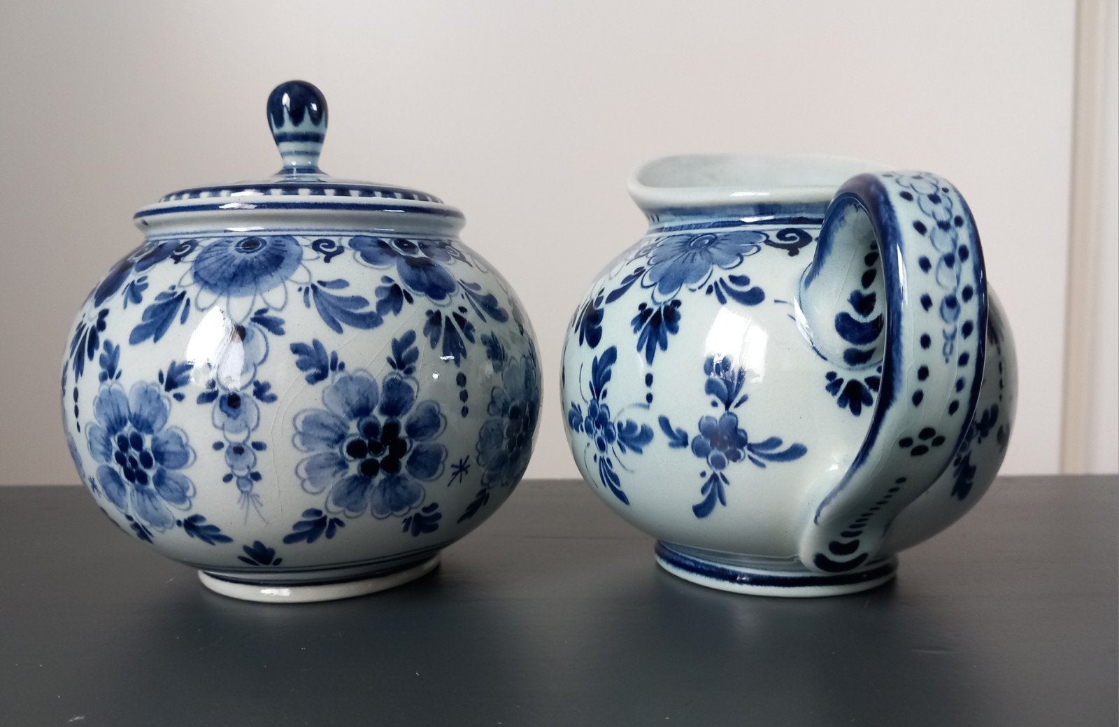 Delfts Blauw Suikerpot en Melkkan Set - Handgeschilderd, Ophalen of Verzenden