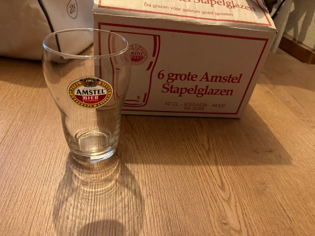 Amstel Stapelglazen - Set van 6 Grote Bierglazen, Verzamelen, Ophalen, Zo goed als nieuw