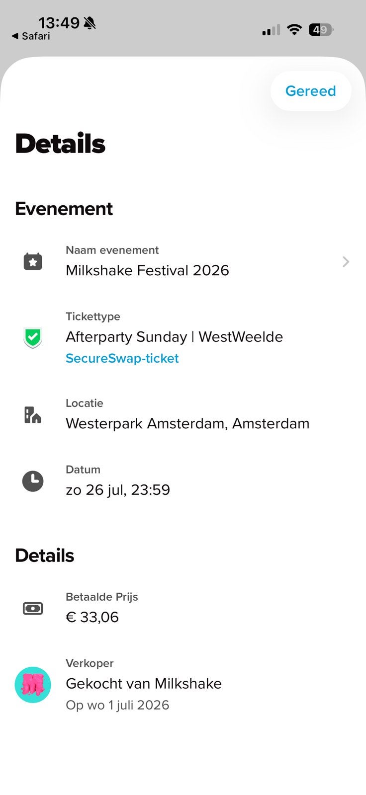 Milkshake festival 2026 afterparty, Eén persoon, Overige soorten