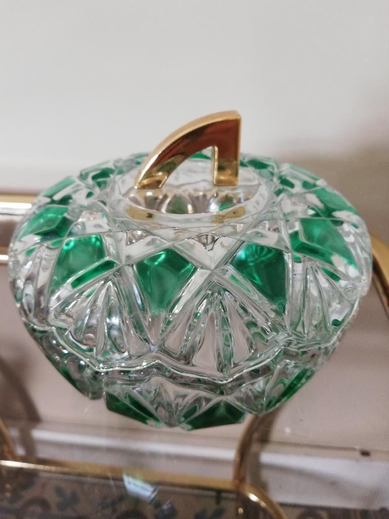 Bonbonniere, smaragd groen/helder vergulde knop 16cm, Ophalen of Verzenden