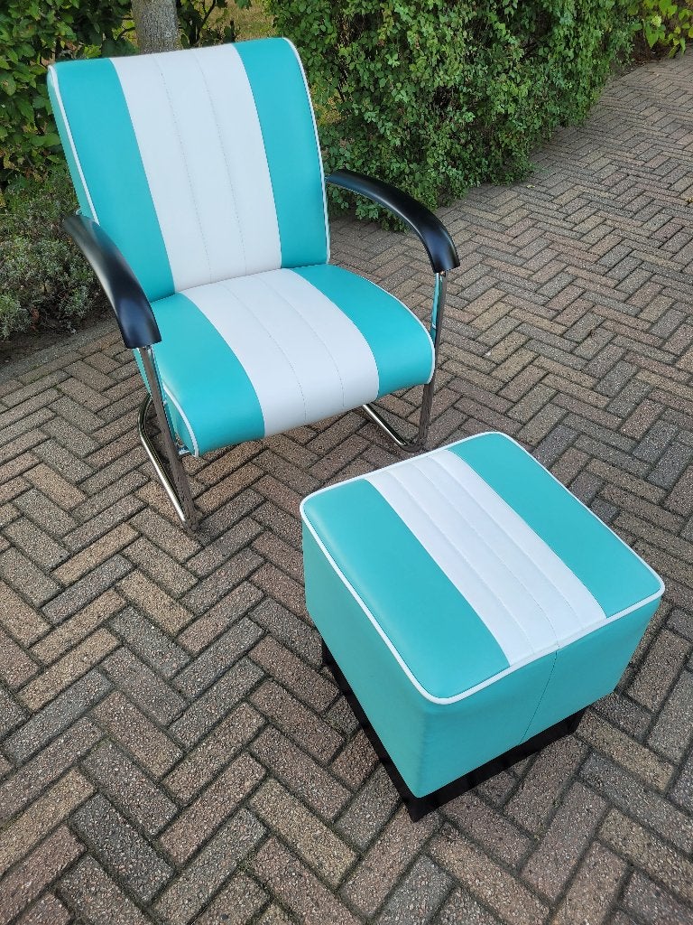 Bel Air fauteuil + hocker / voetenbankje fifties sixties, Ophalen, Minder dan 75 cm, Zo goed als nieuw, Amerikaanse retro fifties sixties