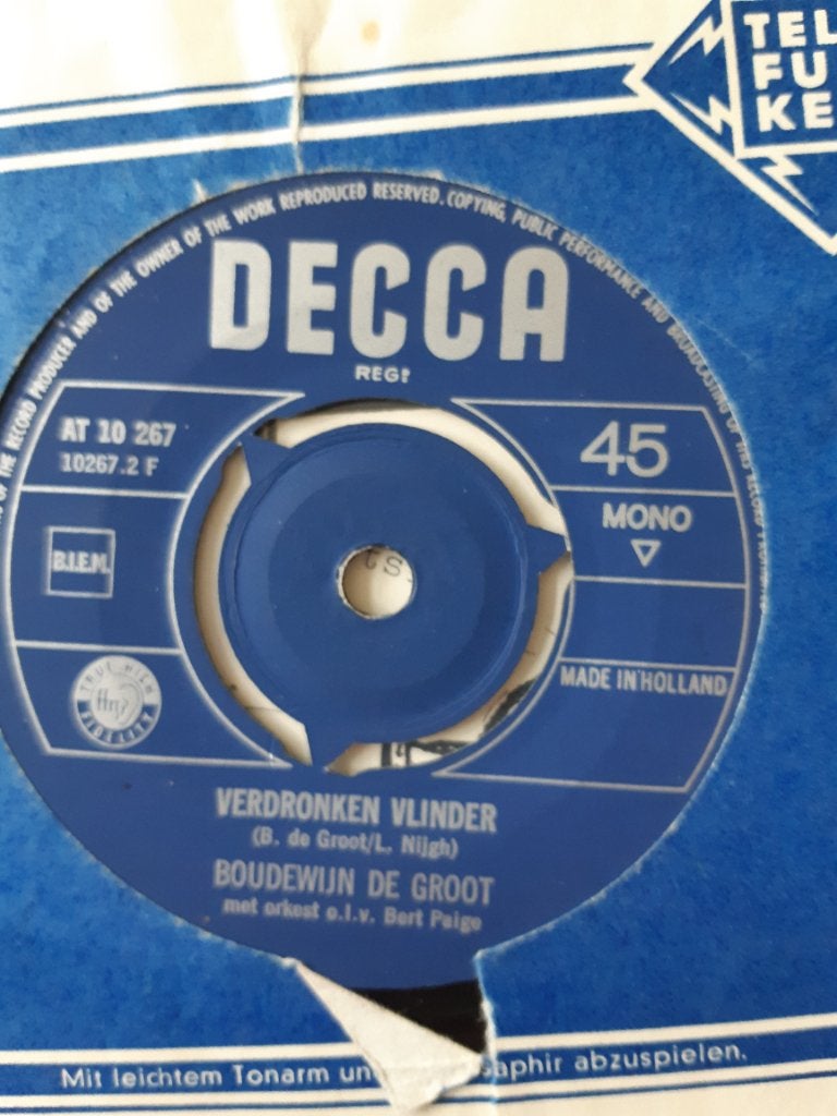 Boudewijn de groot , verdronken vlinder  , single, Ophalen of Verzenden, Gebruikt, 12 inch, Levenslied of Smartlap