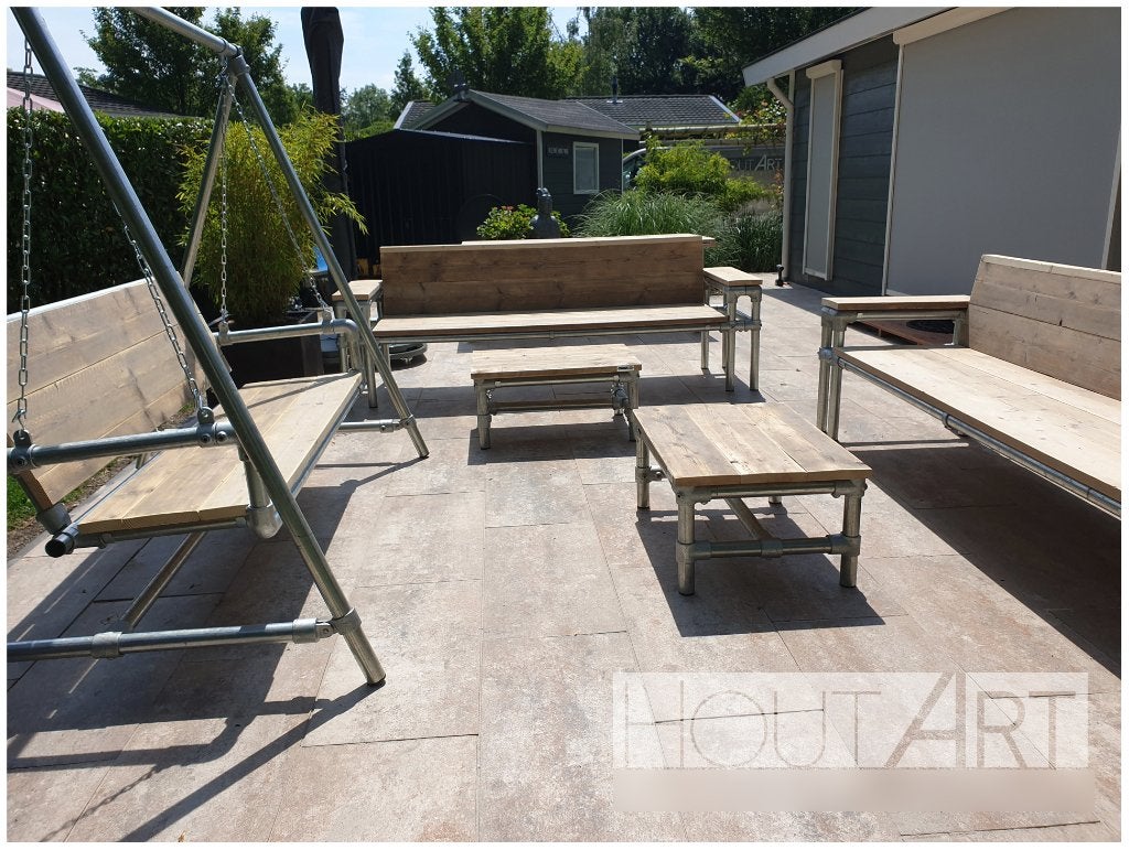 Schommelbank steigerhout met steigerbuis!, Minder dan 75 cm, Info@hout-art.nl, Ophalen of Verzenden, Rechte bank