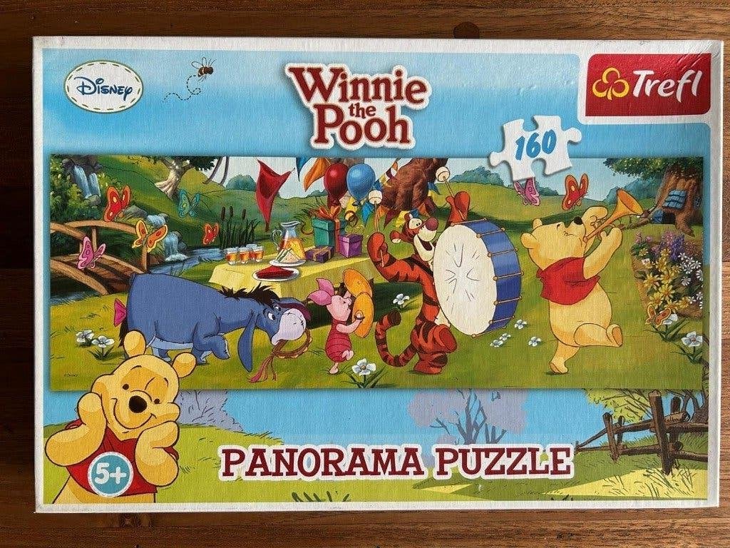 Disney Winnie the Pooh Panorama puzzel Trefl 160 compleet, Ophalen of Verzenden, Meer dan 50 stukjes, Gebruikt, 6 jaar of ouder