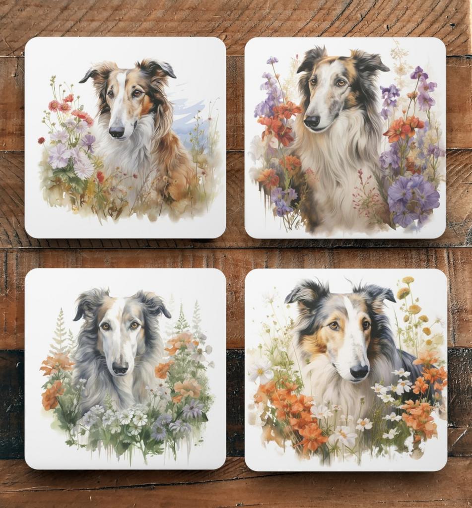 Barsoi Aquarel onderzetters met houder, Huis en Inrichting, Woonaccessoires | Onderzetters, Nieuw, Glas of Kopje, Ophalen of Verzenden