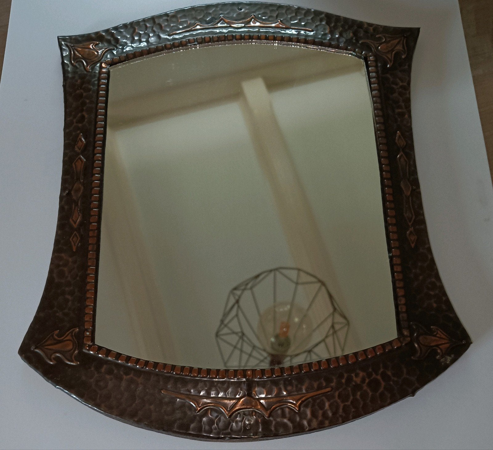 Jugendstil koperen spiegel, Ophalen of Verzenden, Overige vormen, Minder dan 50 cm, Minder dan 100 cm