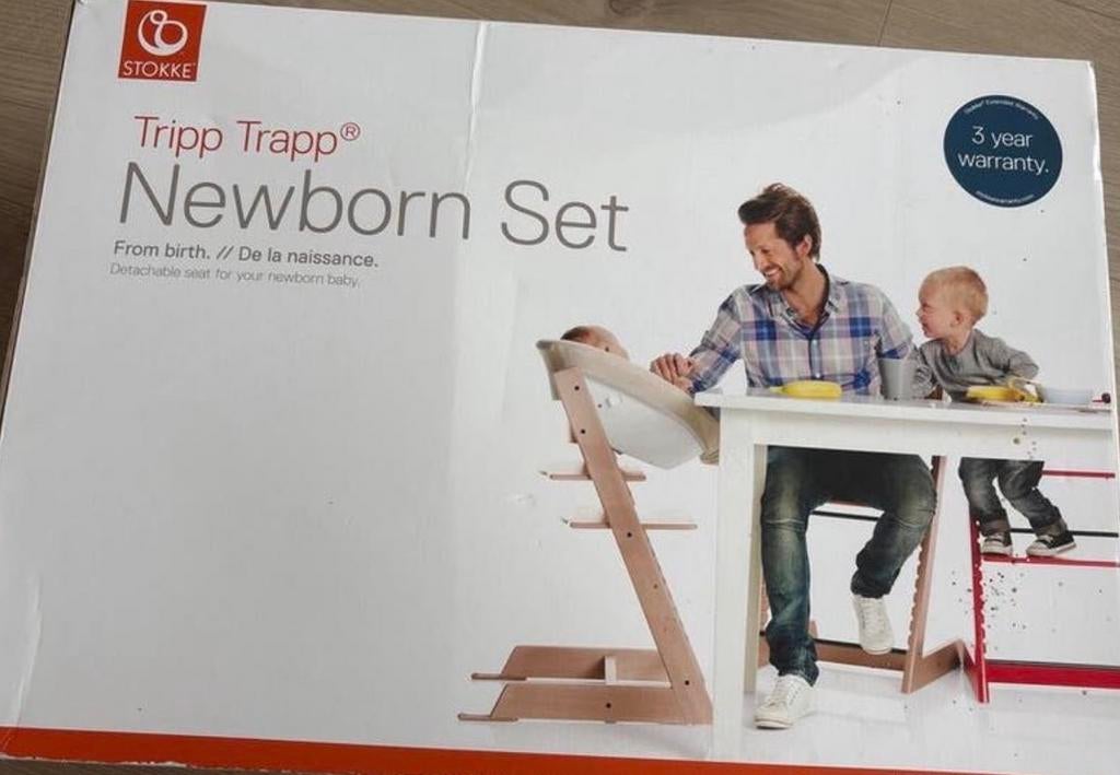 Stokke Newborn Set Tripp Trapp met hoes en speelgoedhanger, Kinderen en Baby's, Kinderstoelen, Ophalen of Verzenden, Zo goed als nieuw