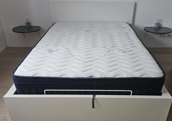 IKEA MALM_bedframe, Wit, 140x200cm met opbergruimte+Mattress, Ophalen, Gebruikt, Tweepersoons, 140 cm
