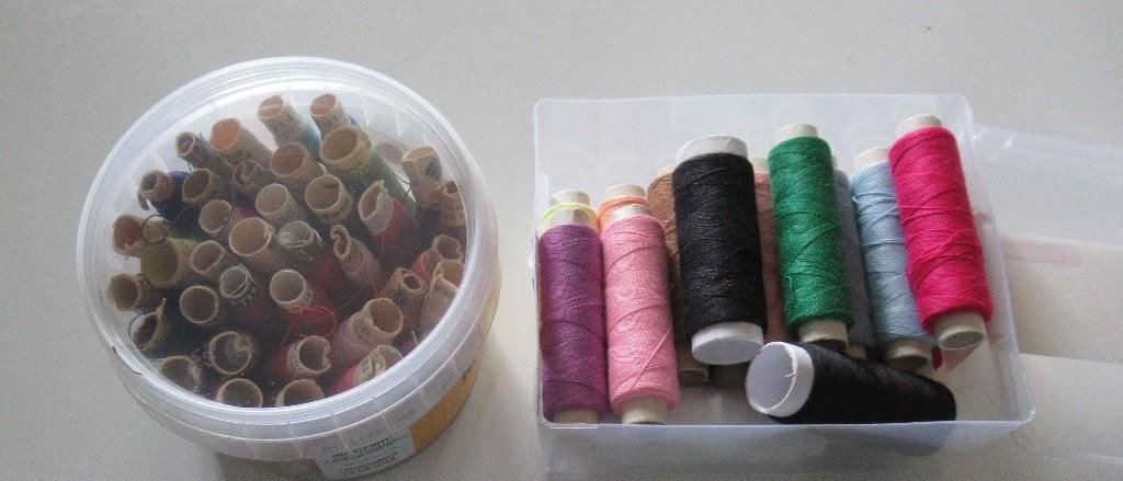 2 Trommels met rolletjes garen, Ophalen, Gebruikt, Garen of Naald(en)