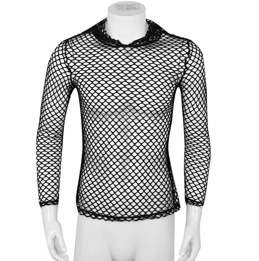 Heren zwart fishnet shirt / hoodie trui doorzichtig open, Kleding | Heren, Verzenden, Nieuw, Overige maten, Overige thema's