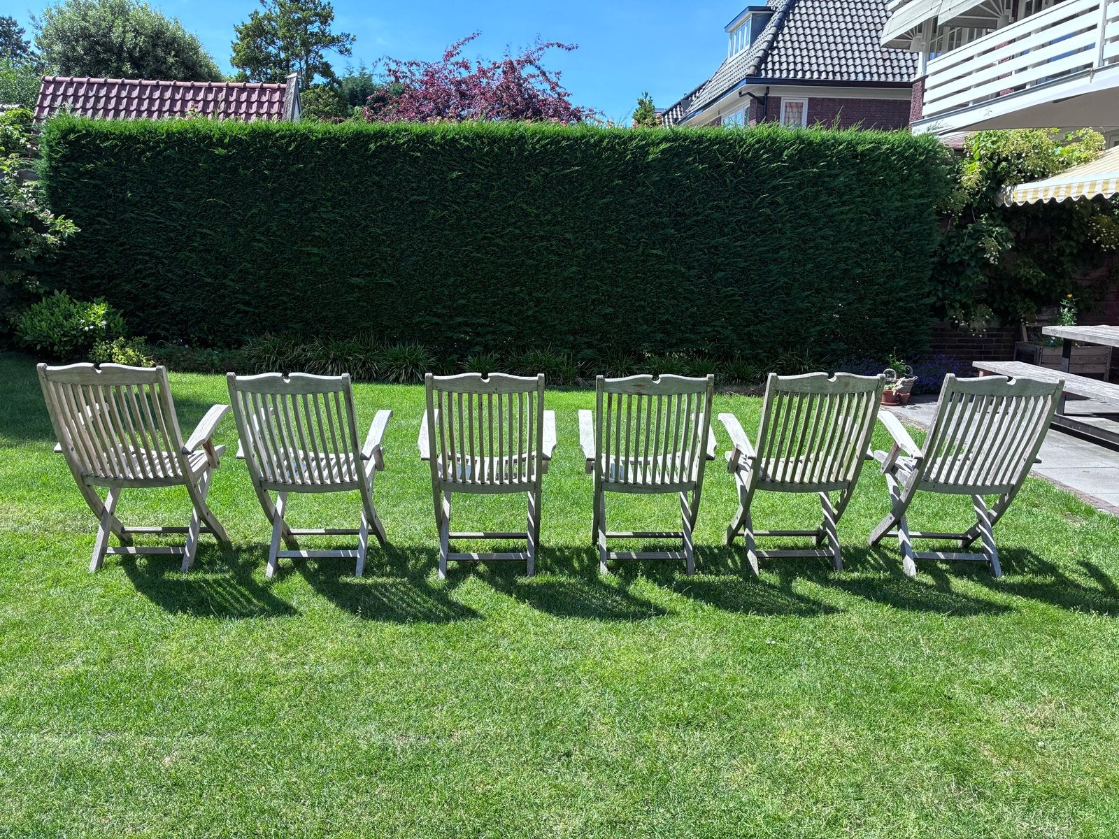 6 Teak Tuinstoelen - Opklapbaar, Gebruikt, 6 zitplaatsen, Teakhout, Ophalen of Verzenden