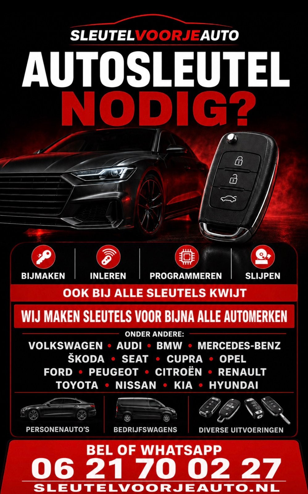 Autosleutel bijmaken & inleren | 24/7 beschikbaar, Auto diversen, Ophalen of Verzenden, Nieuw