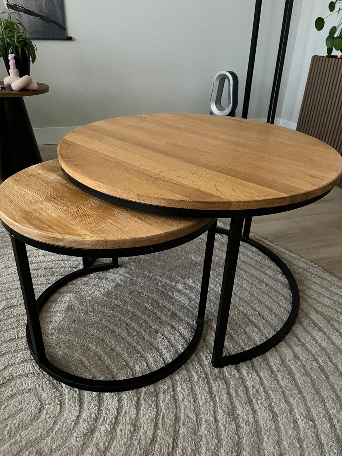 Duo salontafeltjes, Huis en Inrichting, Tafels | Salontafels, Ophalen, Zo goed als nieuw, Rond, 50 tot 100 cm