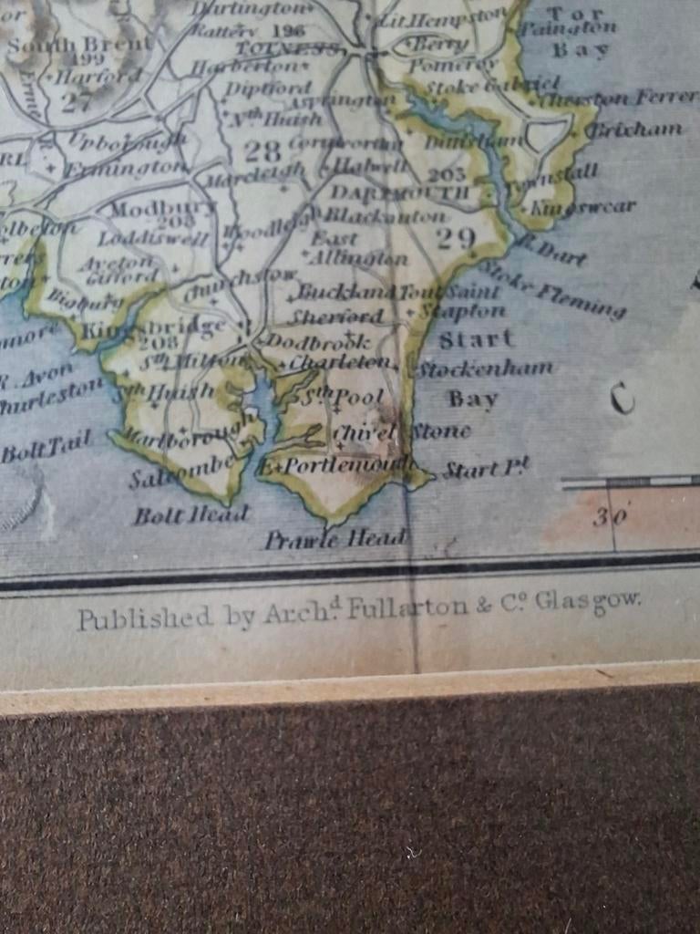 Antieke kaart Devon, Engeland - Uitgegeven 1843, Boeken, Atlassen en Landkaarten, Gelezen, Verenigd Koninkrijk, Landkaart, 1800 tot 2000