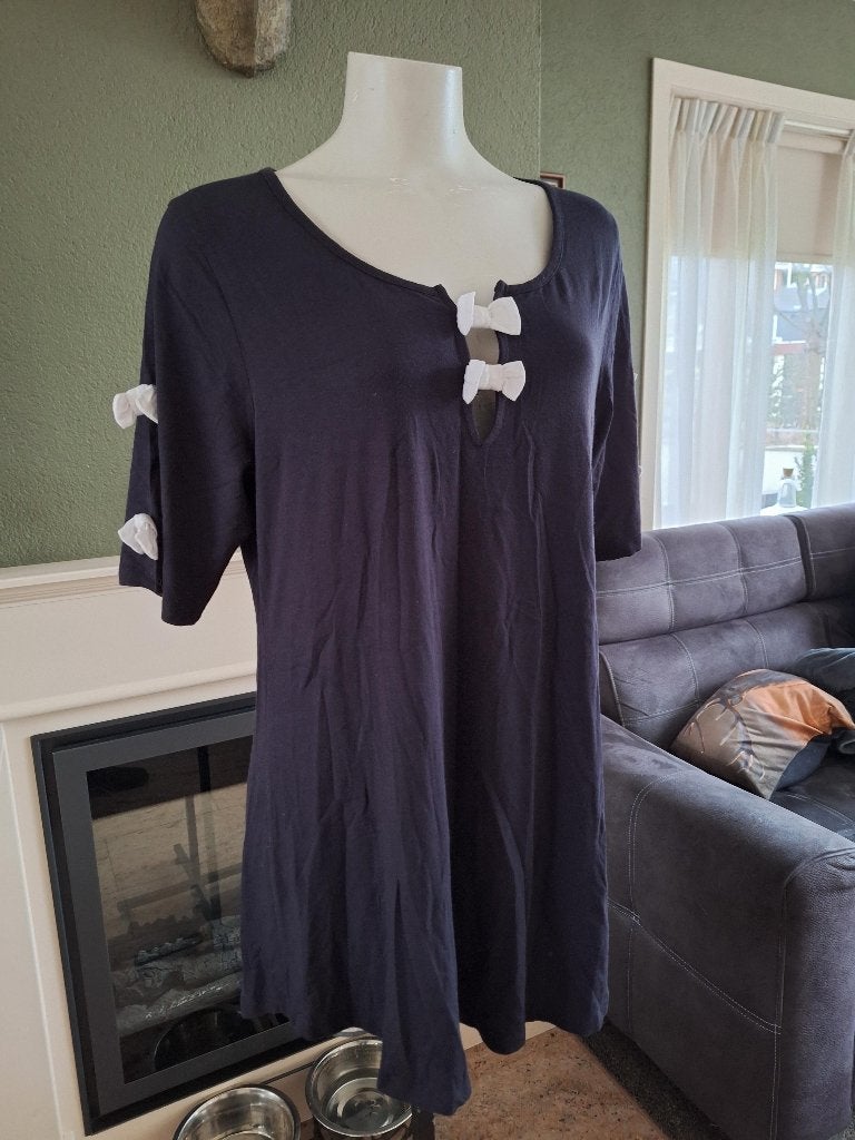 Yoek blauw met witte strikjes tuniek M 42 44, Yoek, Zo goed als nieuw, Maat 36 (S), Verzenden