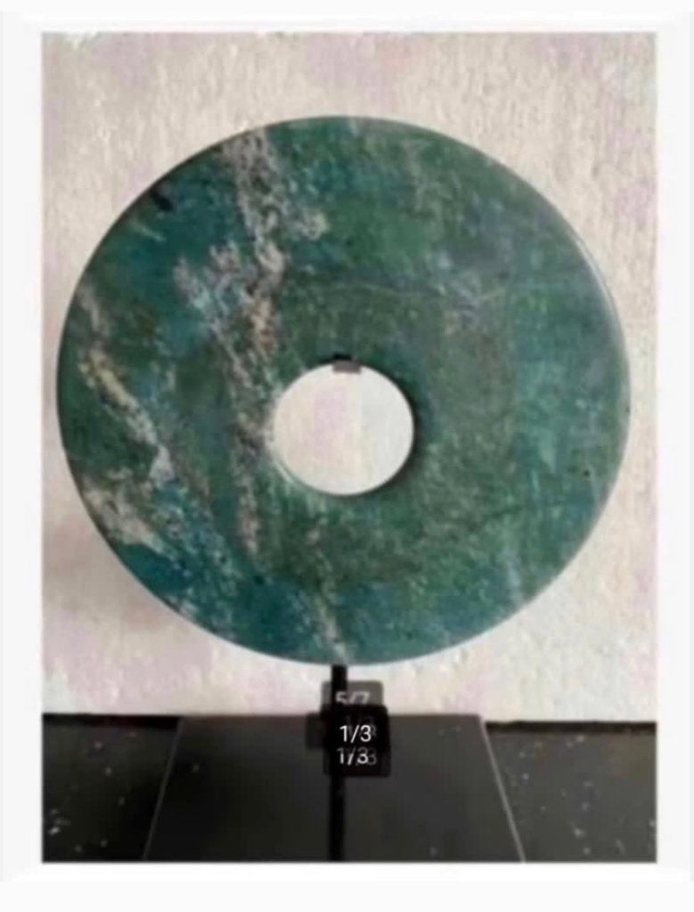 Woondeco Jade schijf donut op metalen voet, ornament, 29 cm, Ophalen of Verzenden
