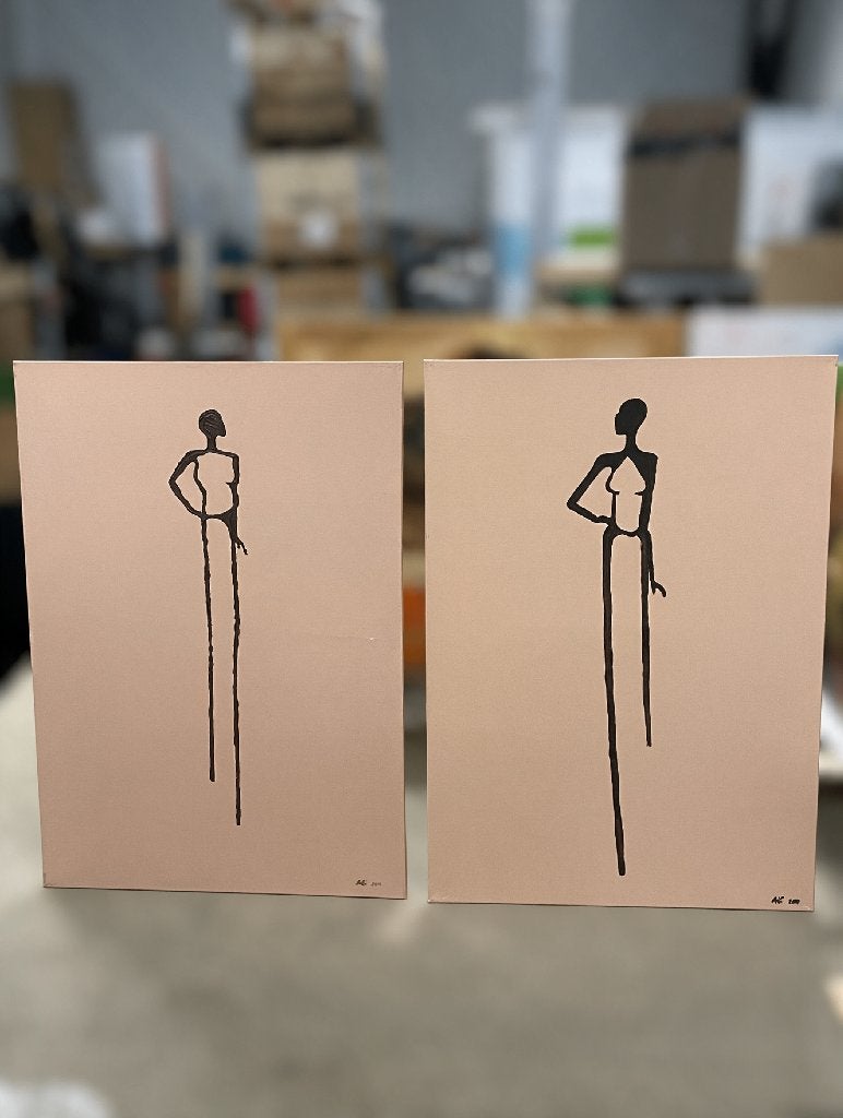 Set van 2 abstracte figuren – minimalistisch duo, Antiek en Kunst, Ophalen, Gesigneerd, Acrylverf, Figuren