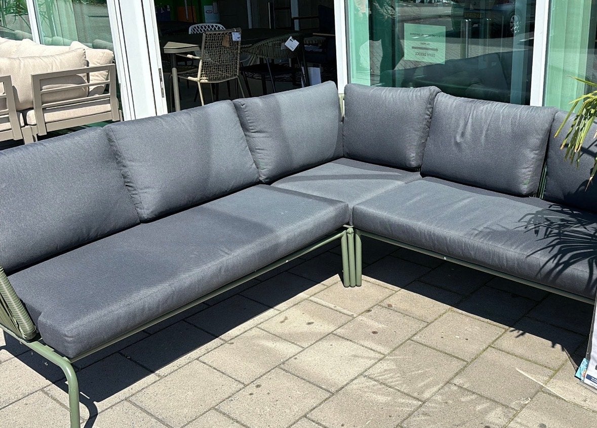 Loungeset Kopenhagen legergroen met kussens, Ophalen, 5 zitplaatsen, Gebruikt, Loungeset