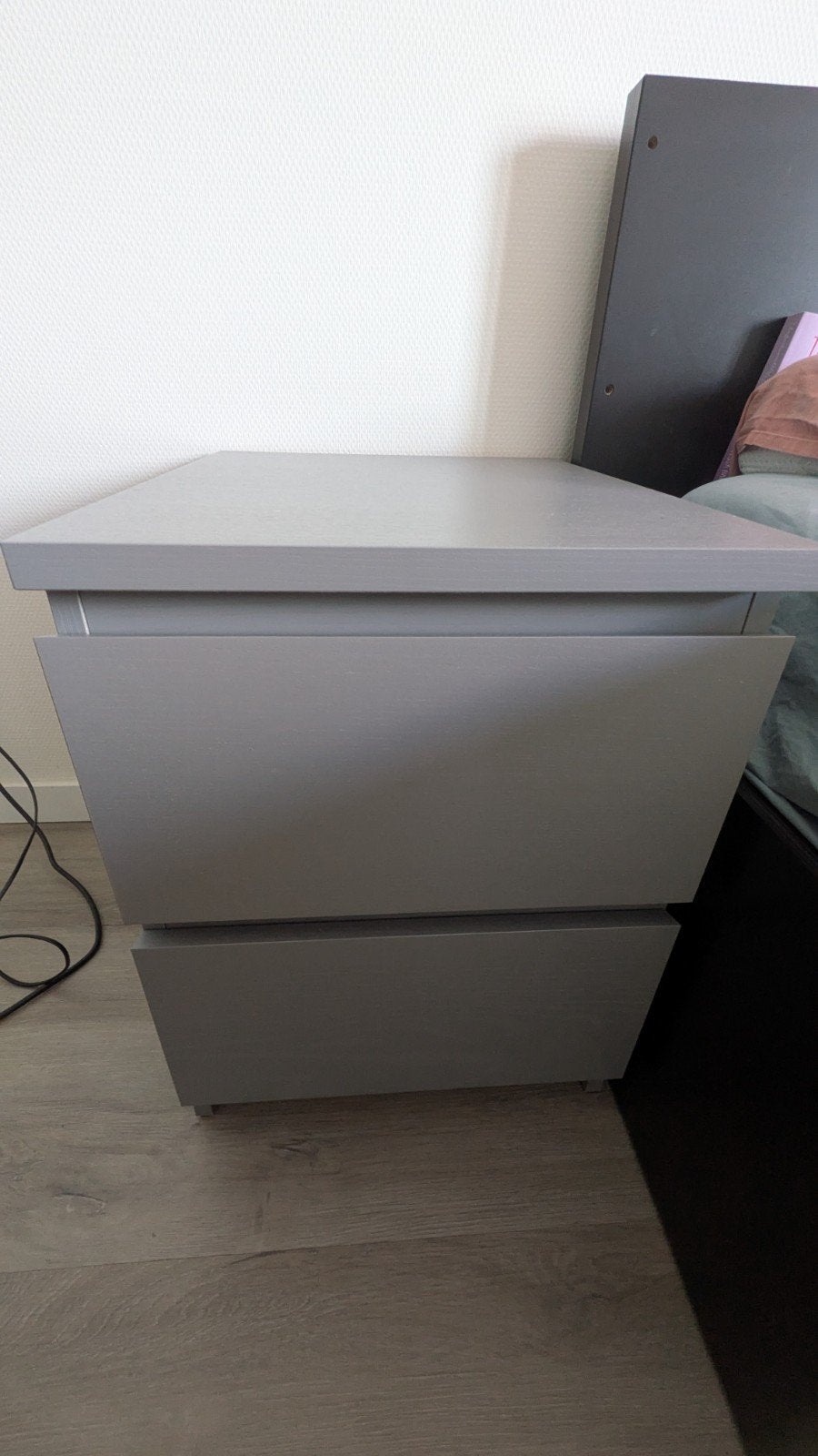 IKEA Malm nachtkastje met 2 lades, grijs, Gebruikt, Minder dan 100 cm, 25 tot 50 cm, 50 tot 100 cm