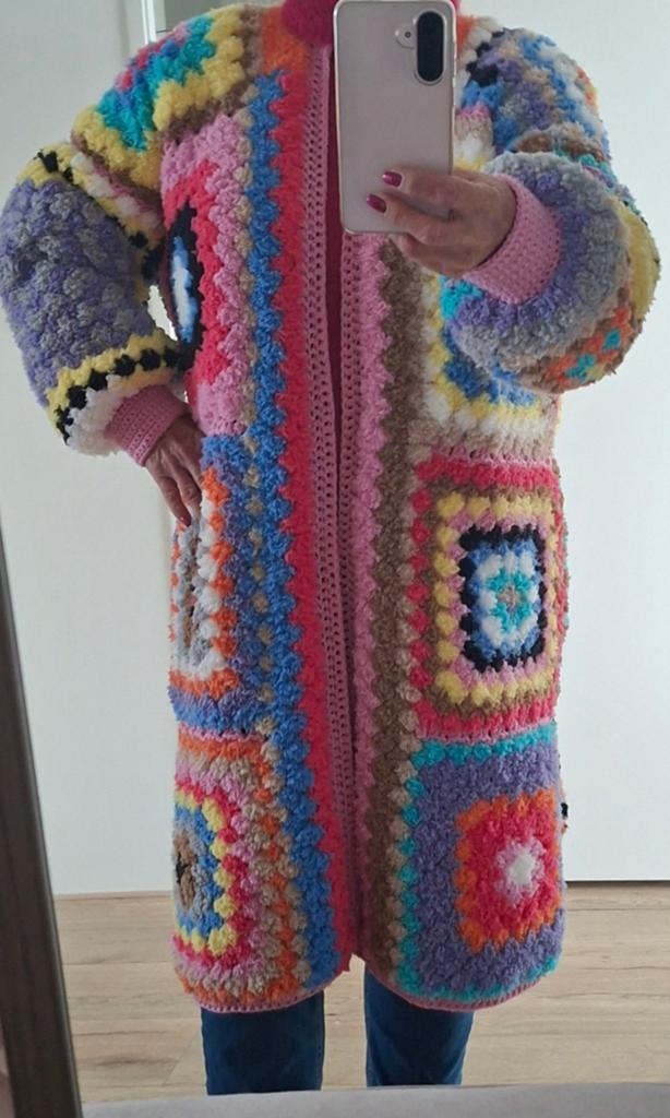 Granny square fluffy teddy handgemaakt gehaakt vest/jas, Ophalen, Nieuw