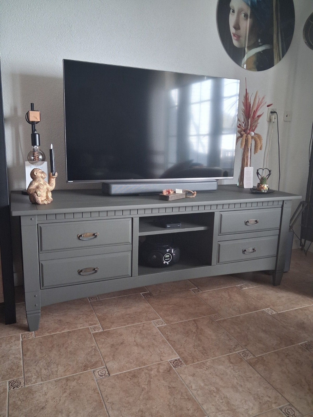 Eiken tv meubel, Ophalen, Gebruikt, 150 tot 200 cm, Eikenhout