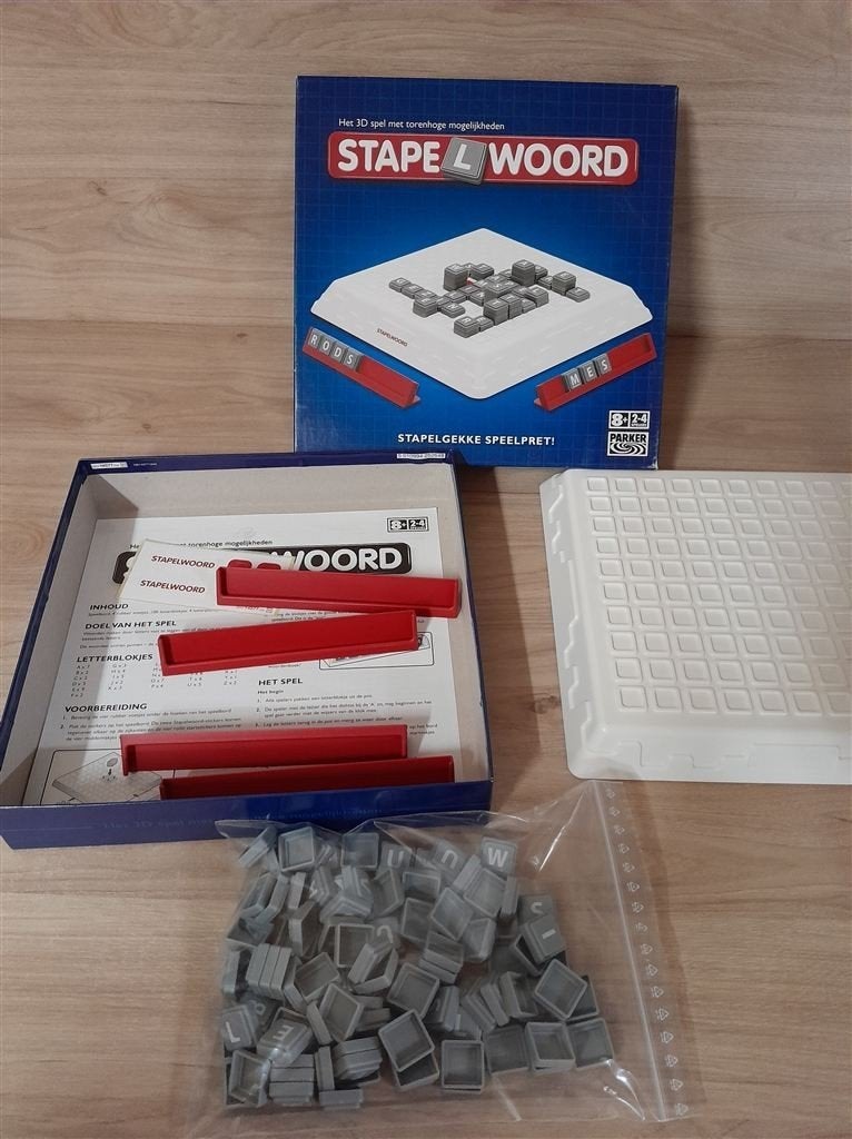 Stapelwoord vierkante doos - stapelgeke speelpret - s5336, Verzenden, Zo goed als nieuw