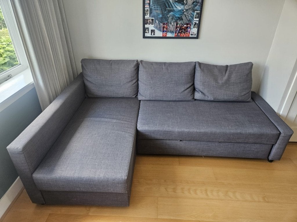 Slaapbank Friheten (Ikea), Huis en Inrichting, Slaapkamer | Slaapbanken, Ophalen, Tweepersoons, Zo goed als nieuw, Overige maten