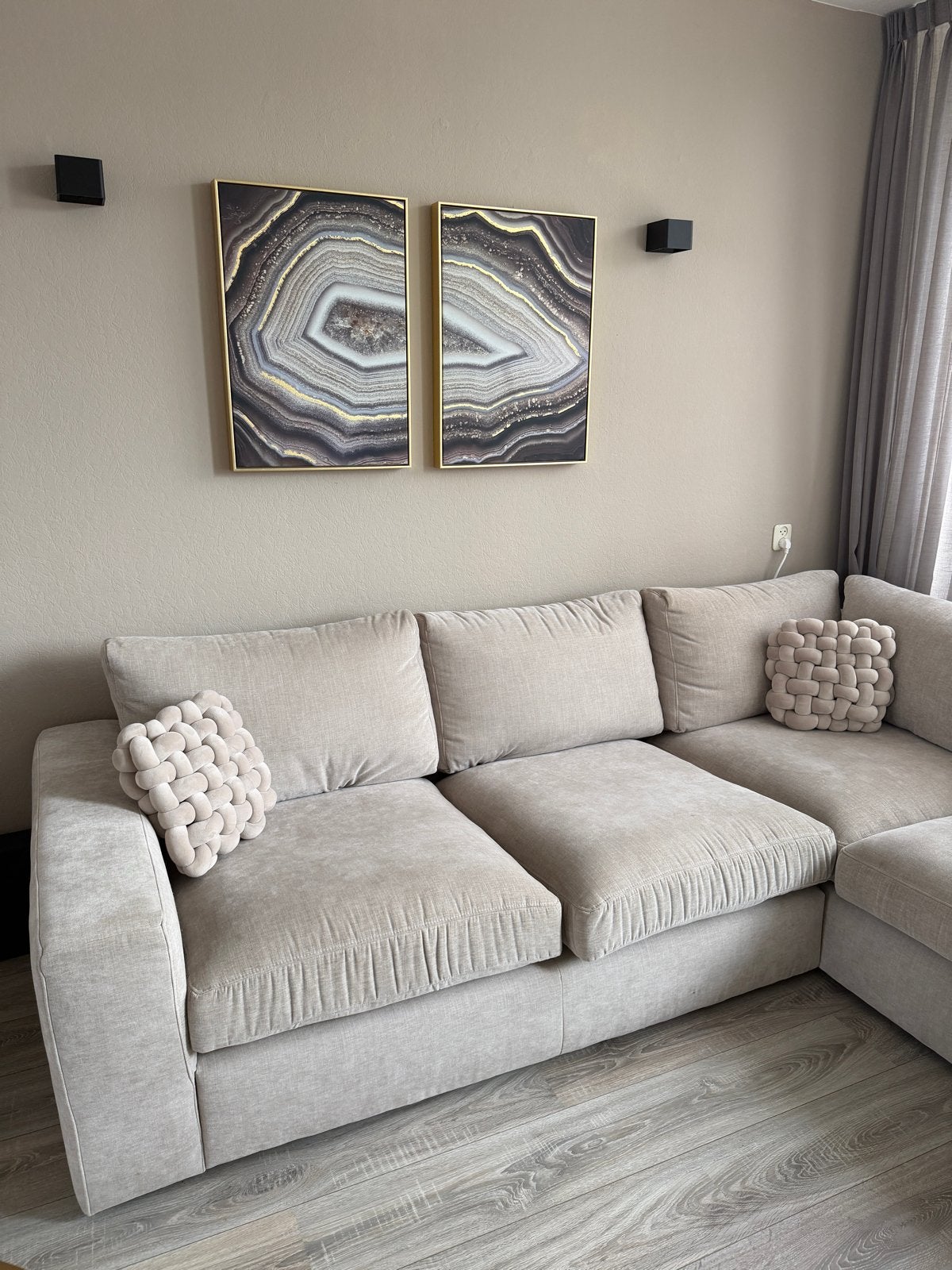 Comfortabele hoekbank in lichte stof beige, Ophalen, 250 tot 300 cm, 100 tot 125 cm, Hoekbank