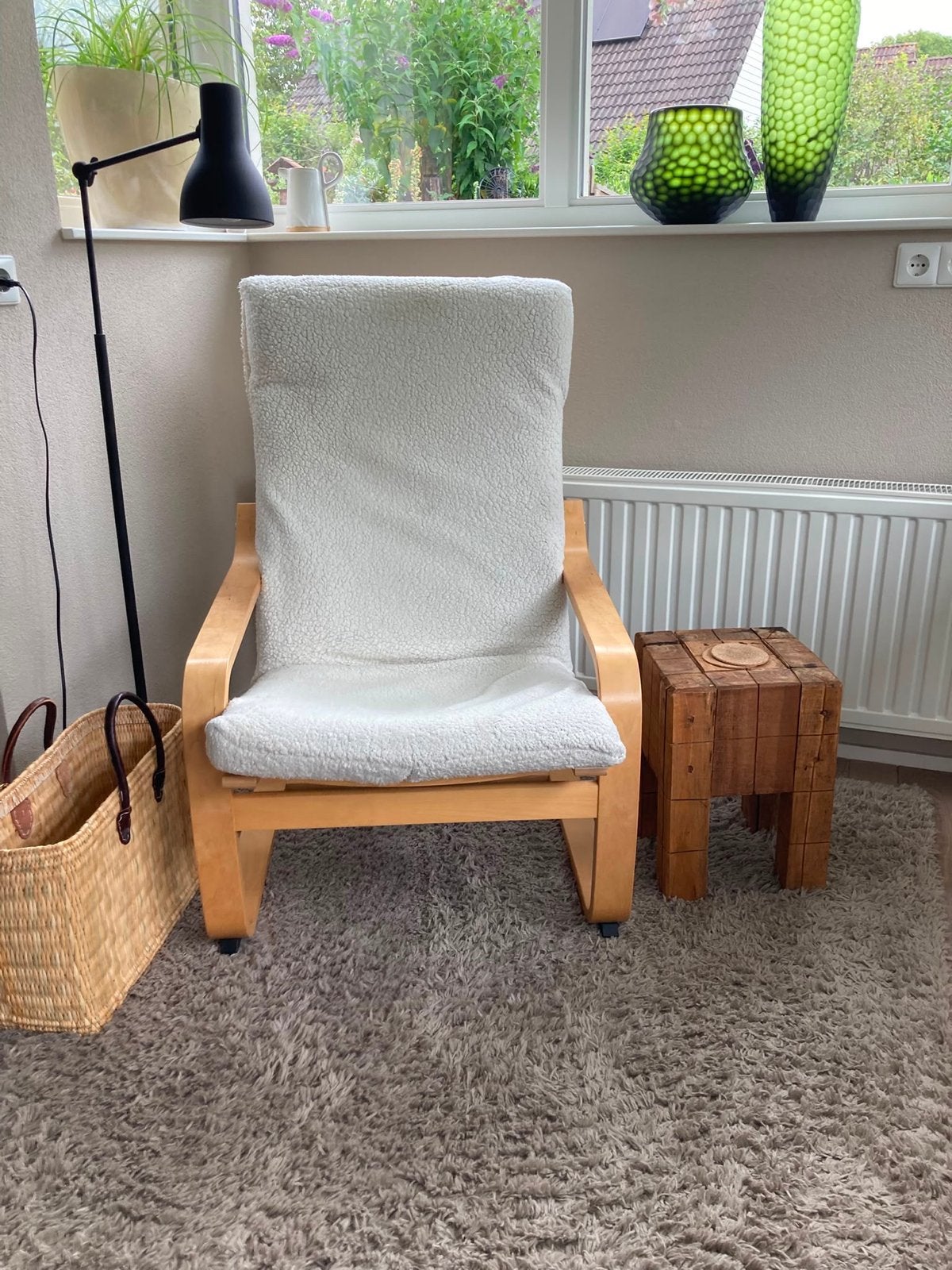 IKEA Poäng fauteuil met voetenbank - Zo goed als nieuw, Huis en Inrichting, Fauteuils, Ophalen, 75 tot 100 cm, Zo goed als nieuw