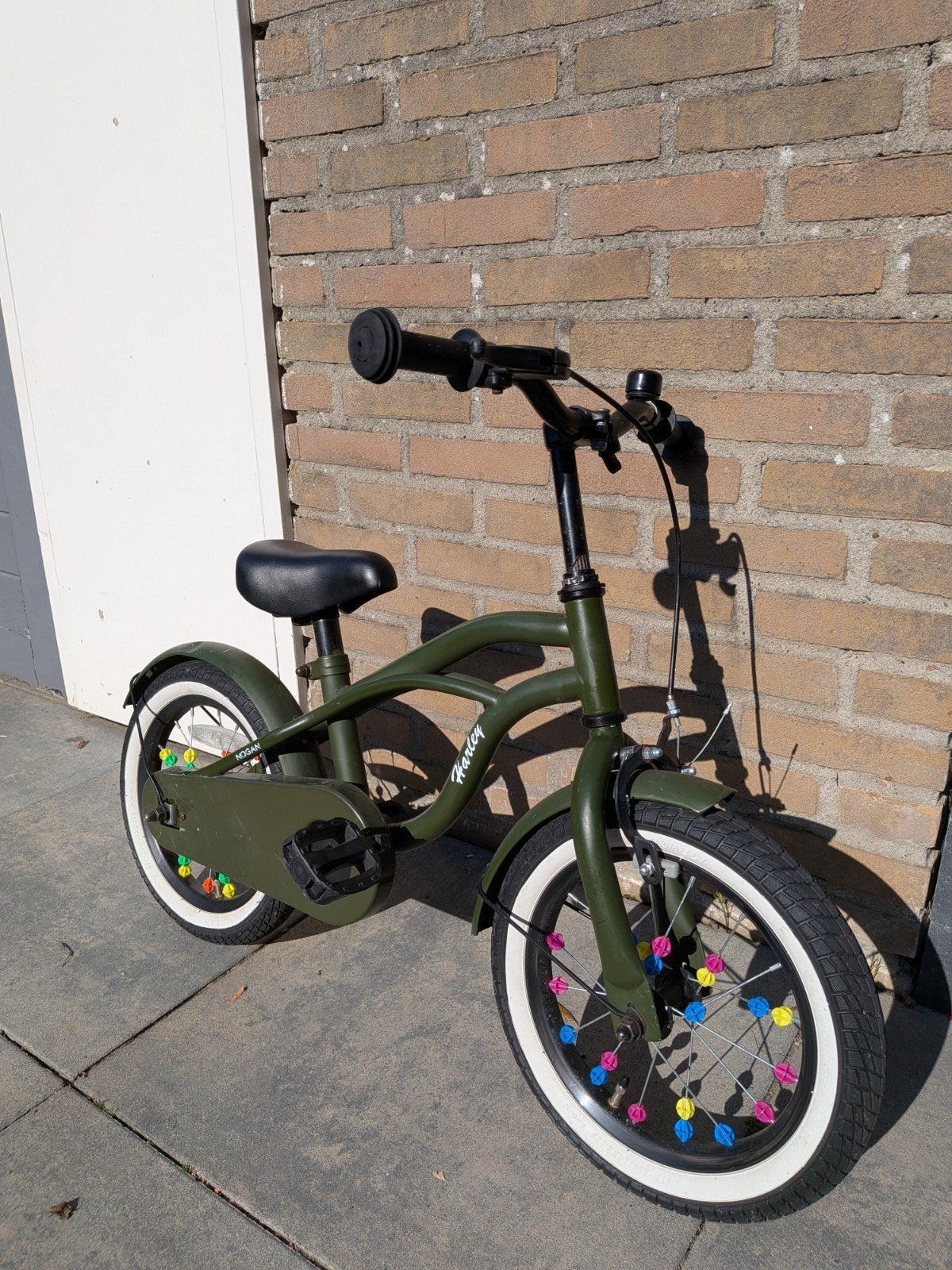 Nogan Harley Kinderfiets 14 inch - Groen, Ophalen, Terugtraprem, Gebruikt, Minder dan 16 inch