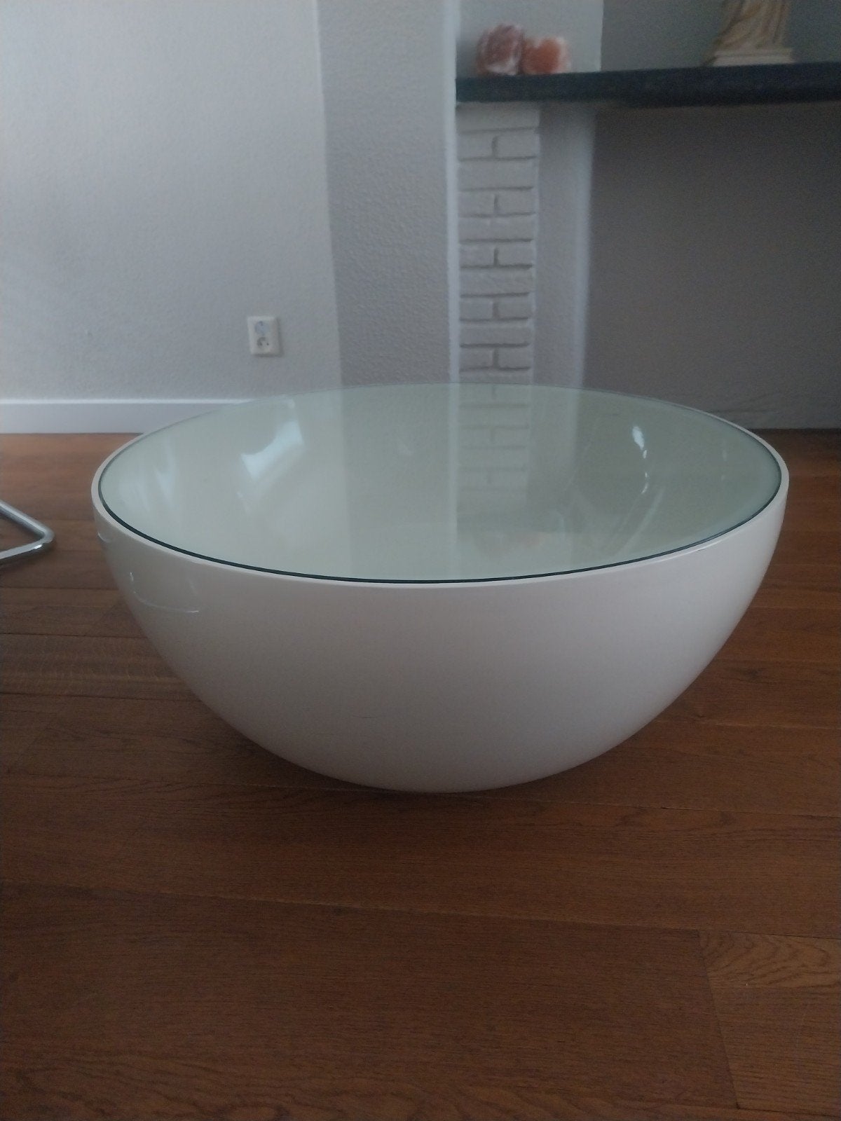 Retro ronde salonafel met glasplaat - Gebroken wit, Huis en Inrichting, Ophalen, Gebruikt, 50 tot 100 cm, Rond
