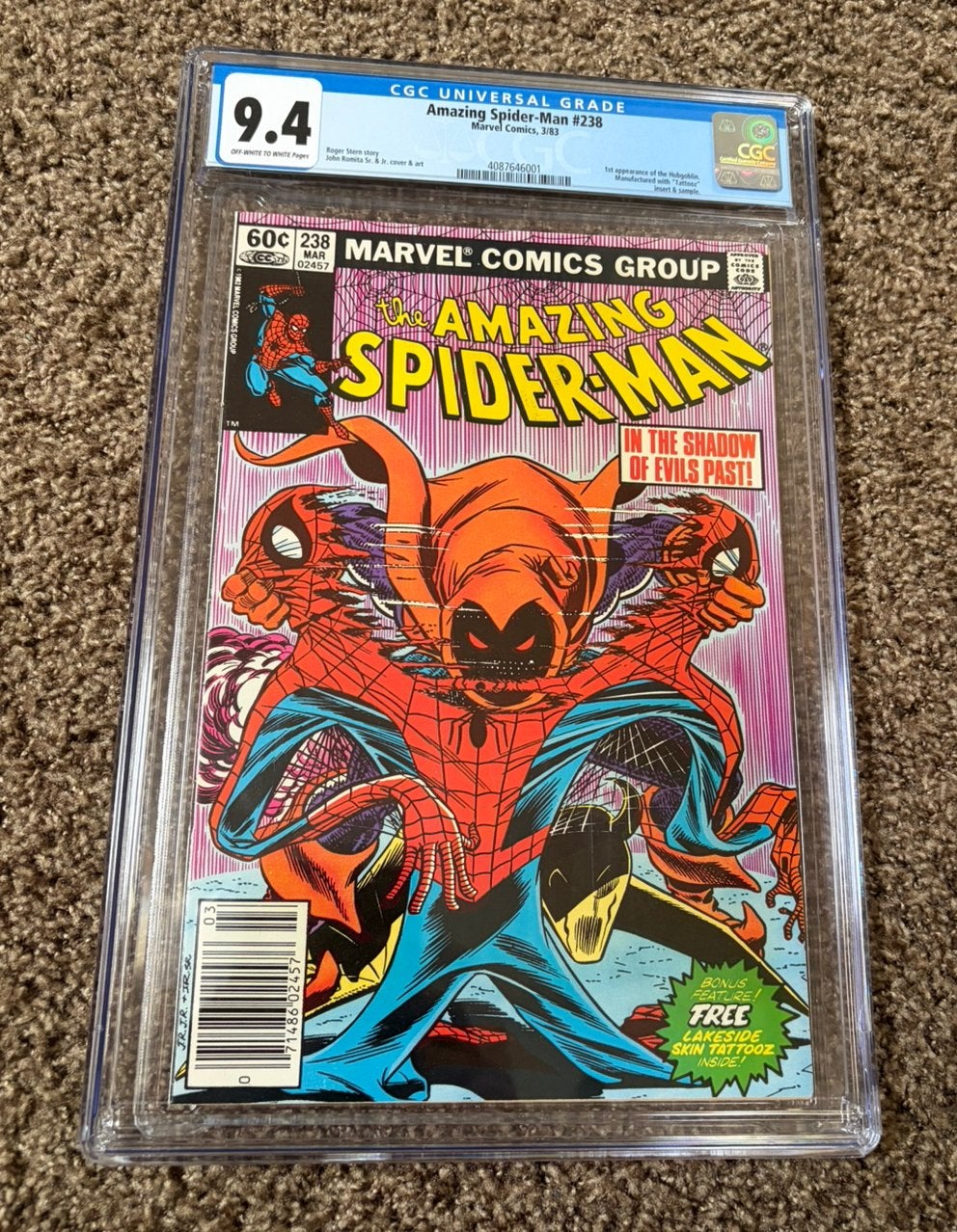 Amazing spiderman 238 cgc grade 9,4 met tattoos, Eén comic, Ophalen, Zo goed als nieuw, Amerika