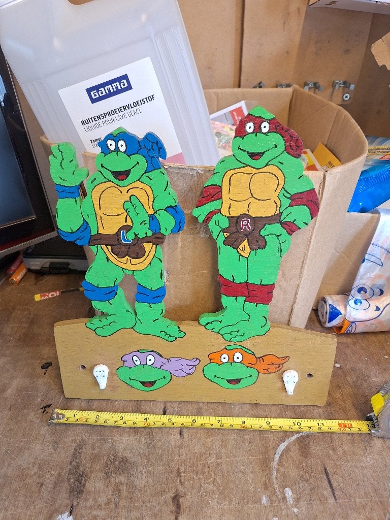 Vintage Ninja Turtles houten kapstokje met figuren jaren 80, Ophalen of Verzenden, Gebruikt