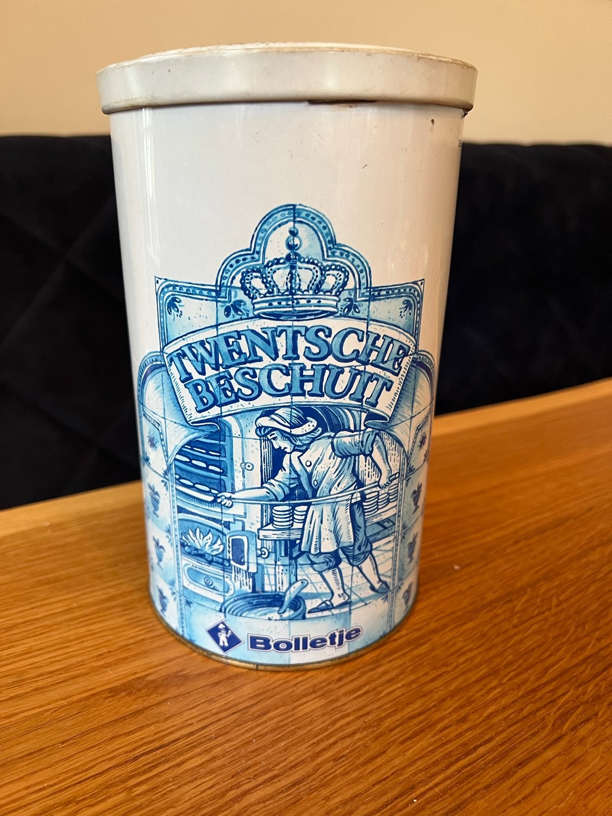 Vintage Bolletje Twentsche Beschuit Blik - Delfts Blauw Stij, Ophalen of Verzenden