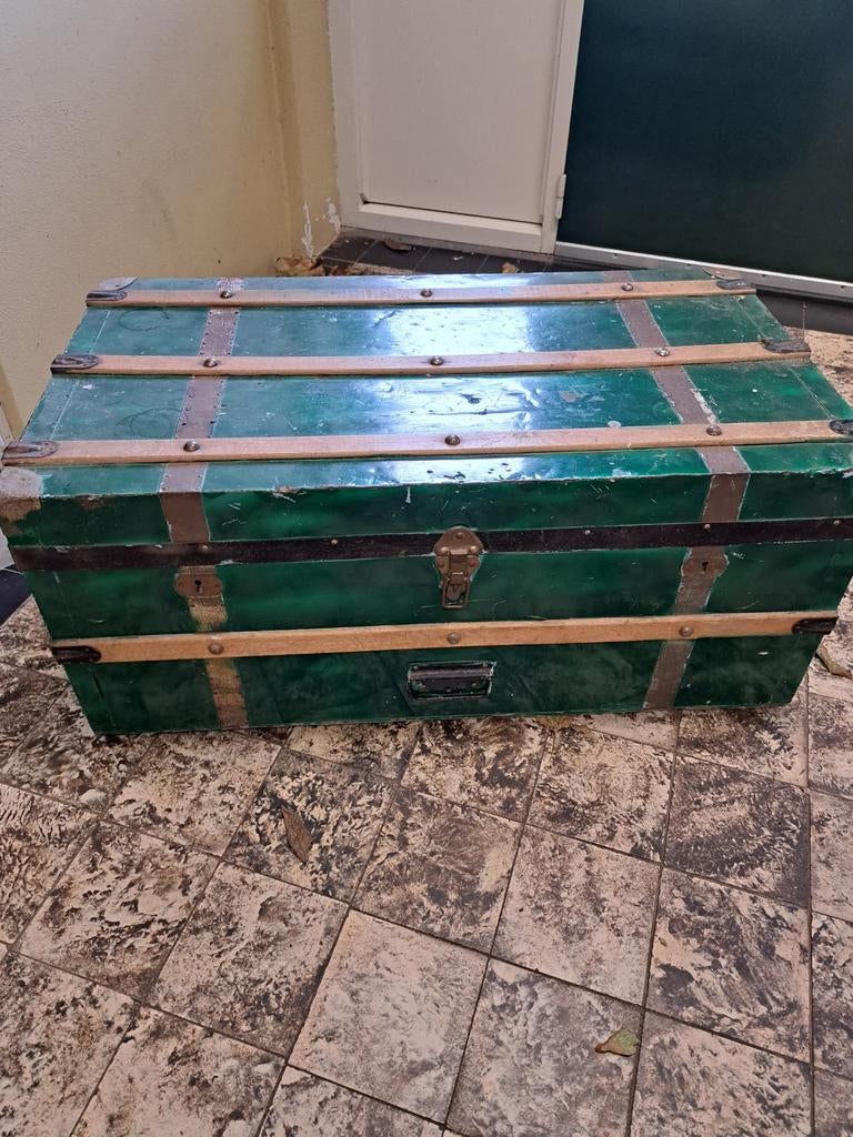 Oude groene opbergkist - Vintage koffer, Ophalen, Gebruikt, 100 tot 150 cm, Minder dan 50 cm