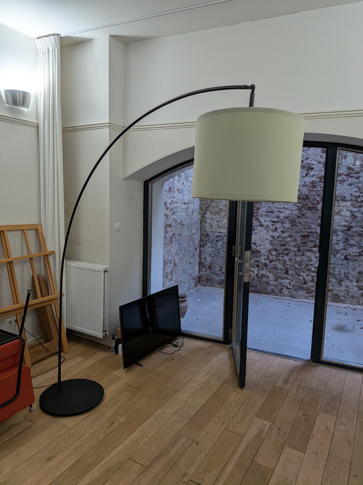 Ikea SKAFTET vloerlamp met kap, Huis en Inrichting, Lampen | Vloerlampen, Ophalen, Gebruikt, E27 (groot), Textiel