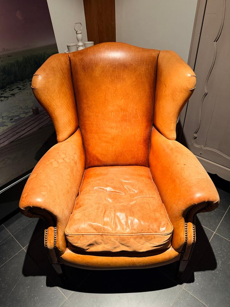 Leren Fauteuil - Cognac Bruin, Huis en Inrichting, Fauteuils, Ophalen, Gebruikt, 75 tot 100 cm, Leer