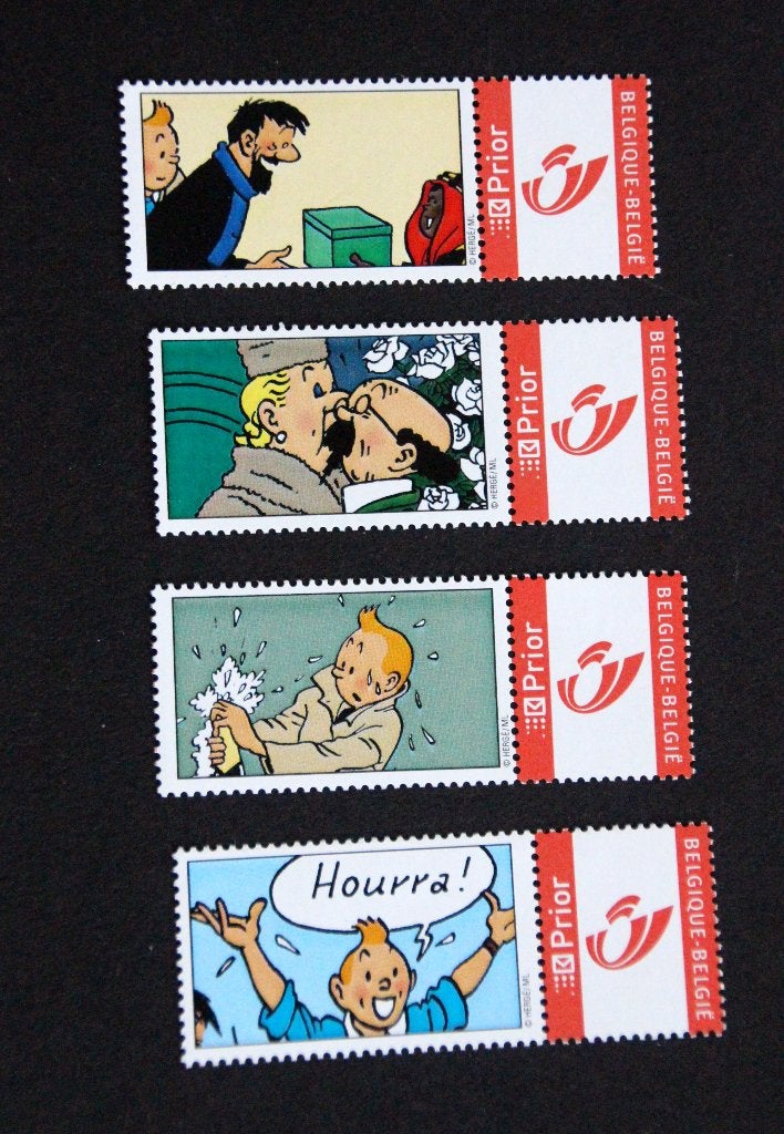 4x Belgie duostamp duo Kuifje Hergé Tintin MNH, Postzegels en Munten, Verzenden, Postfris