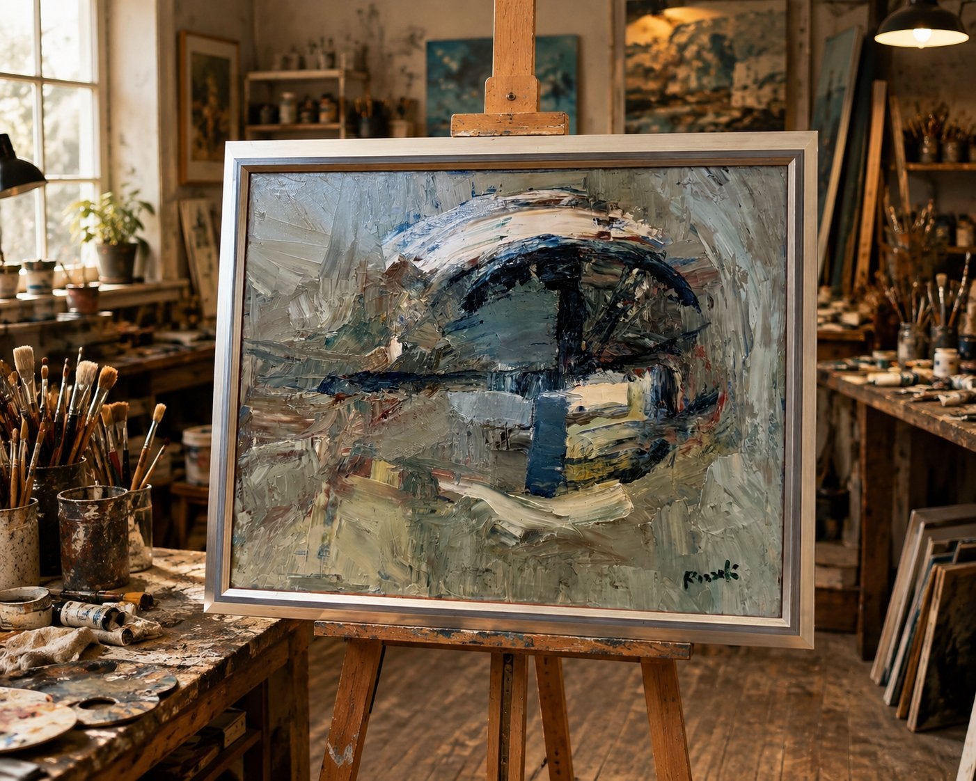 Schilderij gesigneerd Blauw €75,- Direct leverbaar