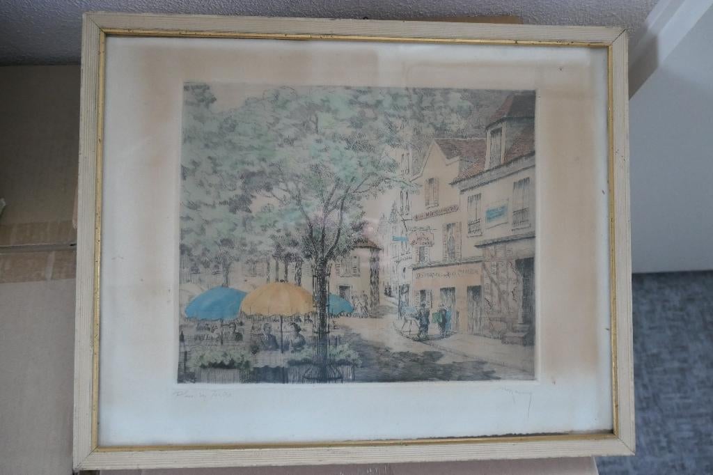 Tekening van plein in Parijs, Antiek en Kunst, Ophalen of Verzenden