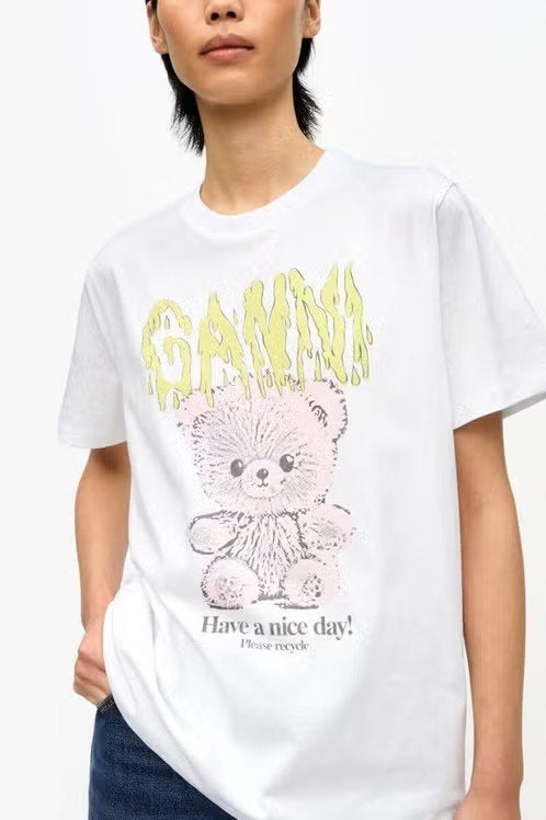 Ganni T-Shirt Basic Cotton Jersey Teddy, maat S, Wit, Ganni, Nieuw, Ophalen of Verzenden