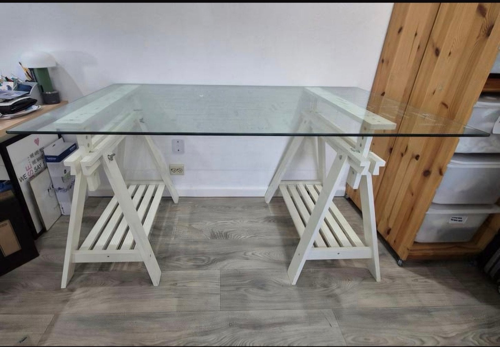Glazen bureau met schragen, Gebruikt, Ophalen of Verzenden, Glas, Overige typen