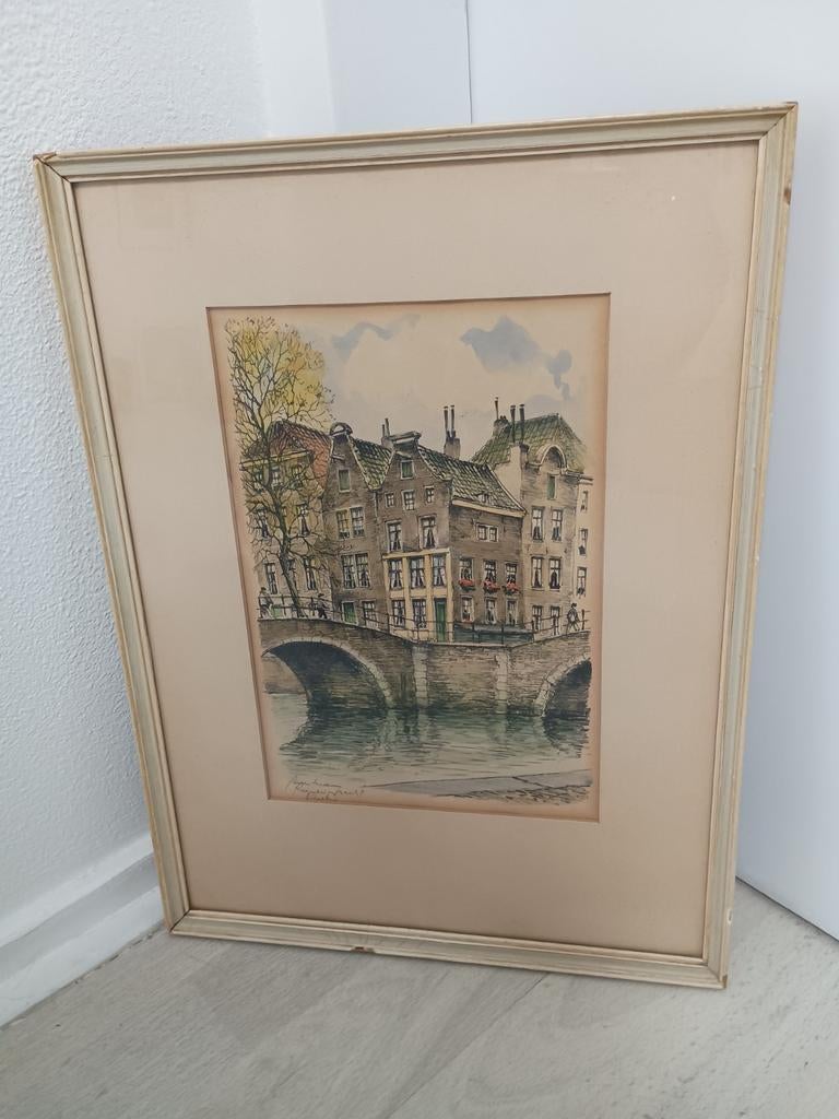 Amsterdamse Grachten Gezicht ( 70 jaar oude prent), Ophalen of Verzenden