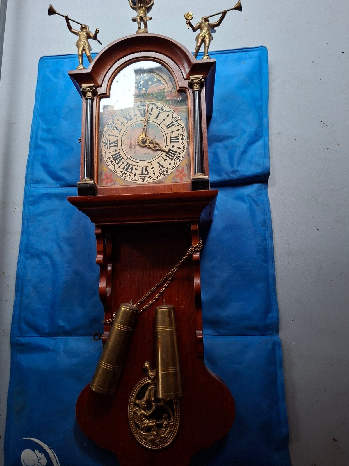 Antieke Friese Staartklok met Handgeschilderde Wijzerplaat, Antiek en Kunst, Ophalen of Verzenden