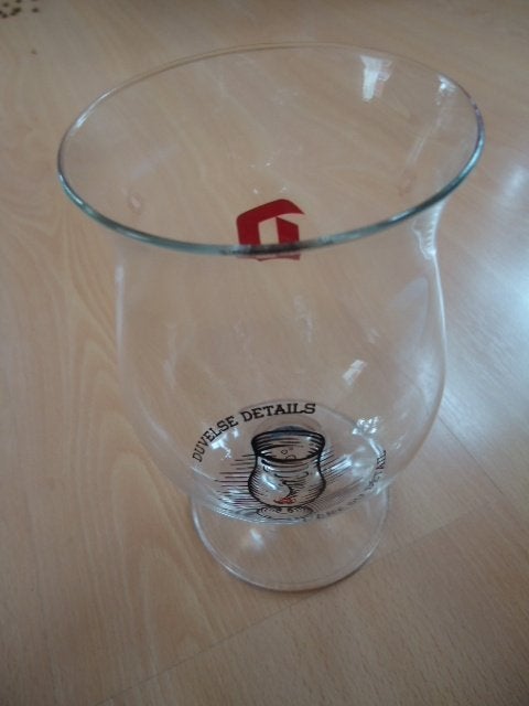Duvel glas, "Duvelse details, L' Art du detail", Verzamelen, Ophalen of Verzenden, Zo goed als nieuw, Glas of Glazen, Duvel