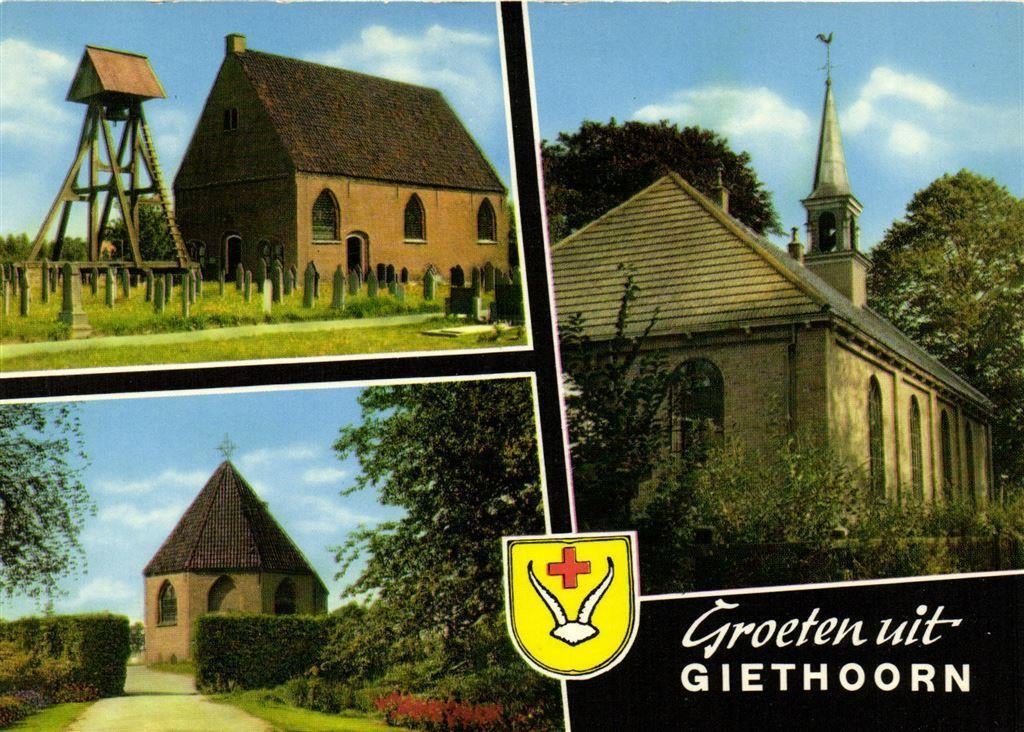 Groeten uit Giethoorn - 3 afb kerk klokkenstoel - ongelopen, Ophalen of Verzenden, Voor 1920, Ongelopen, Overijssel
